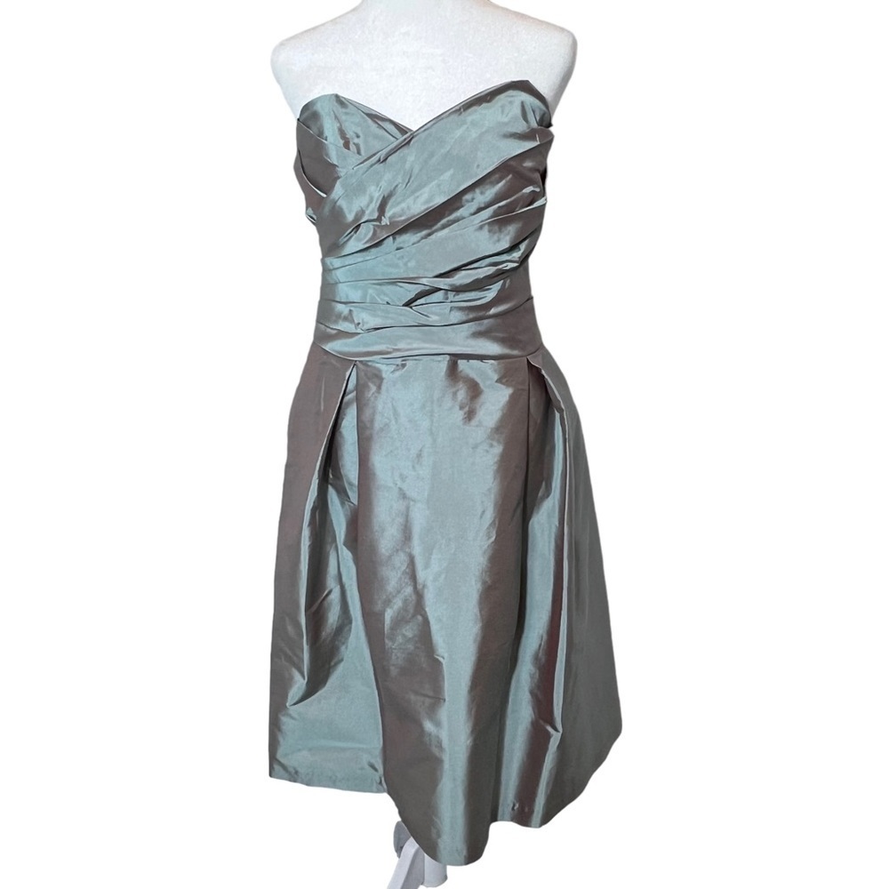 ALFRED SUNG D538 In Atlantis Blue Iridescent Strapless Dress, NWT, Size 16